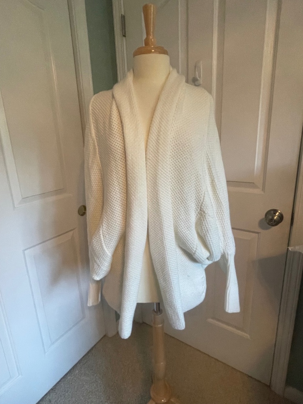 Winter White Waffle Knit Cardigan - Large